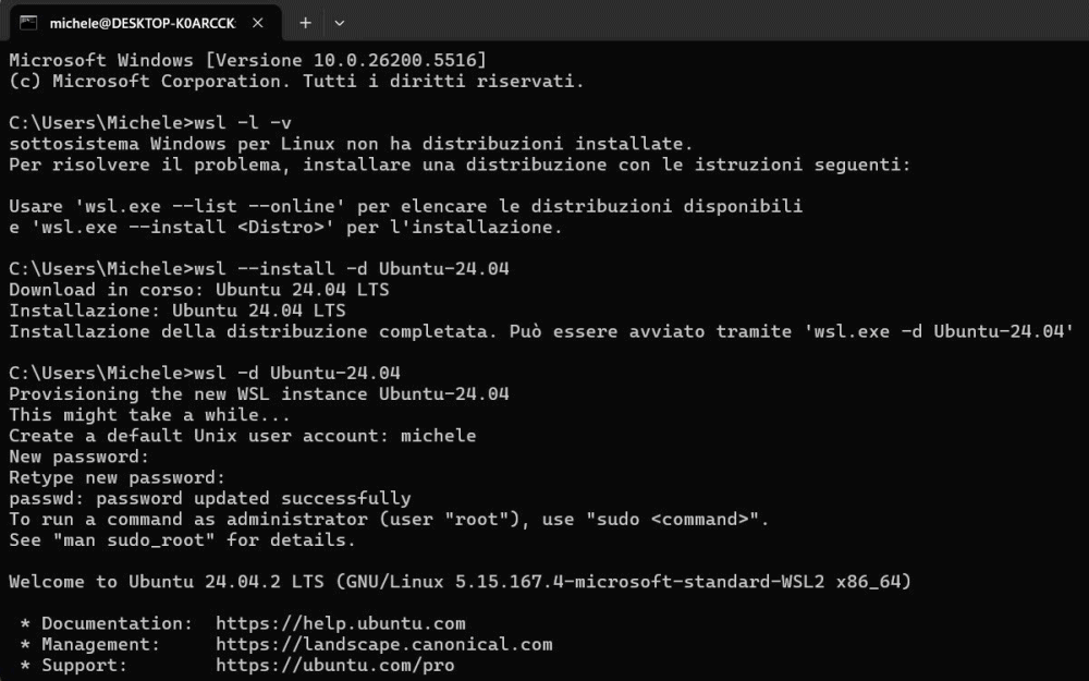 Installazione Ubuntu WSL Windows