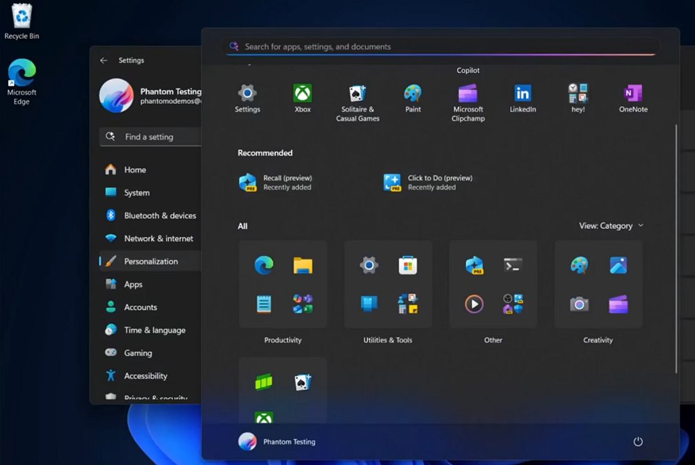 Nuovo layout menu Start Windows 11