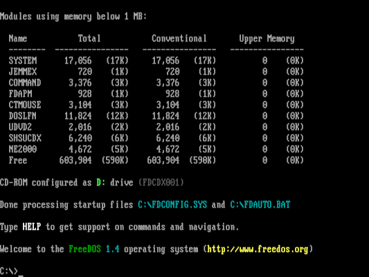 Riga di comando FreeDOS 1.4