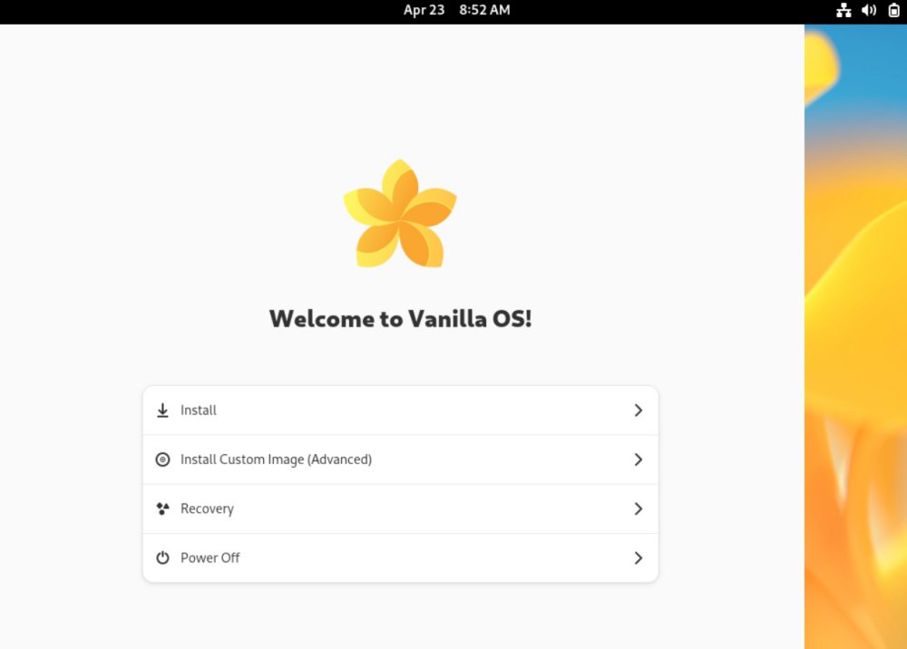 Vanilla OS, schermata avvio installazione