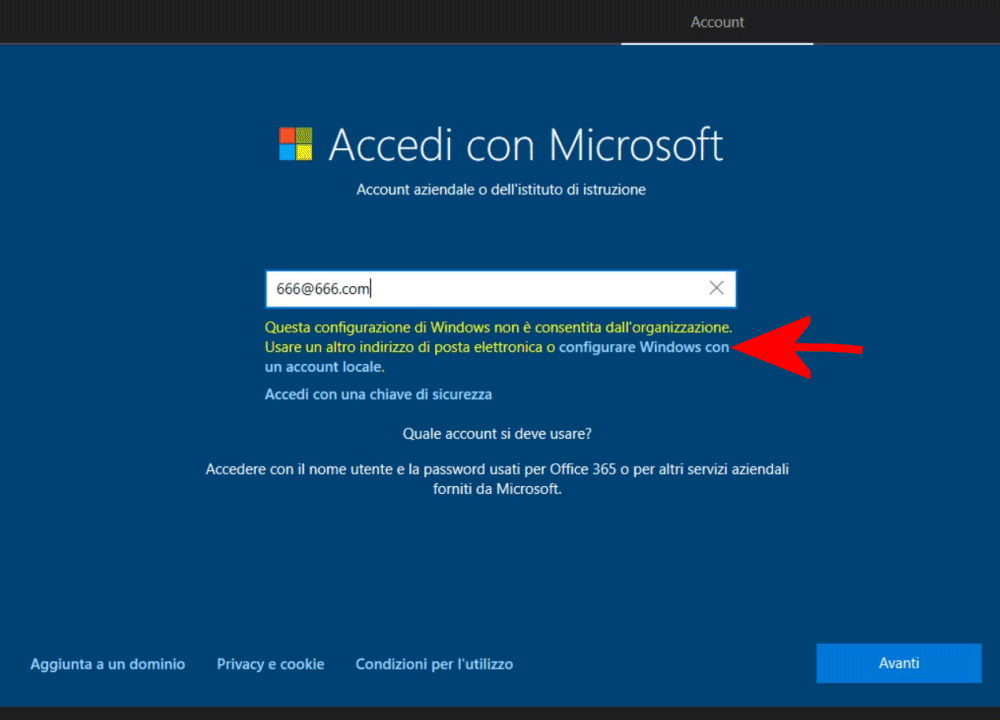 Configurare Windows 10 Enterprise LTSC con account locale.