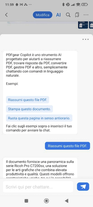 Riassunto testi contenuto PDF con PDFgear su Android
