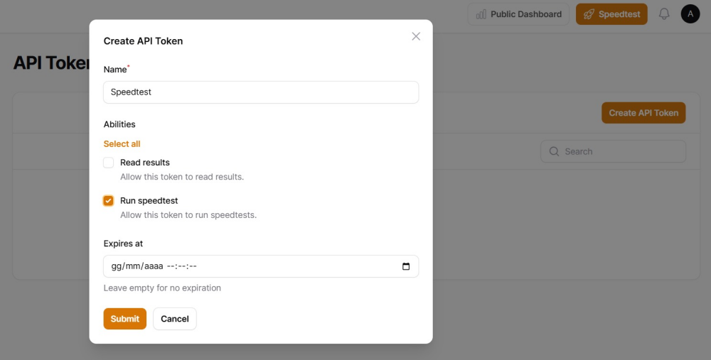 API Token Speed Test Tracker