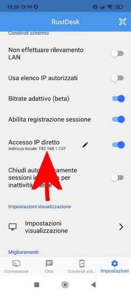 Accesso IP diretto ad Android con RustDesk