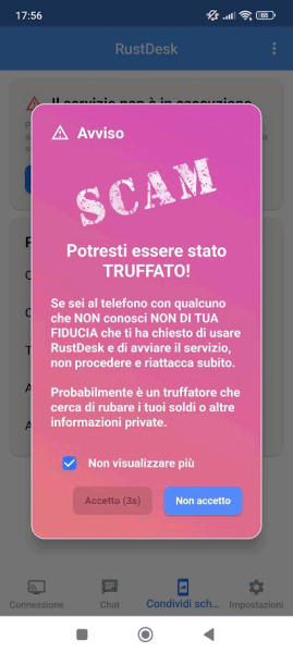 Avviso sicurezza RustDesk per Android