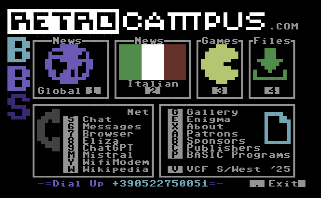 Schermata principale BBS Retrocampus