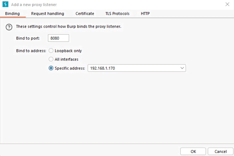 Burp Suite: impostazione proxy locale