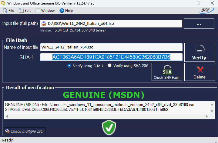 Controllo hash ISO Windows 11