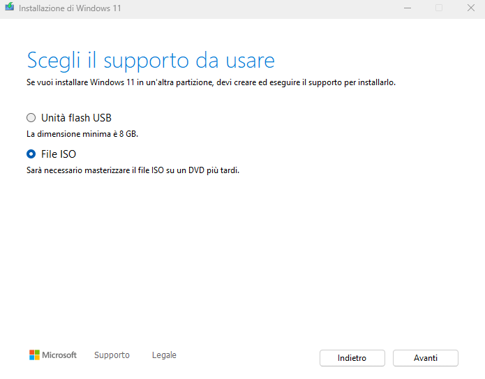 Creazione file ISO Windows 11 con Media Creation Tool