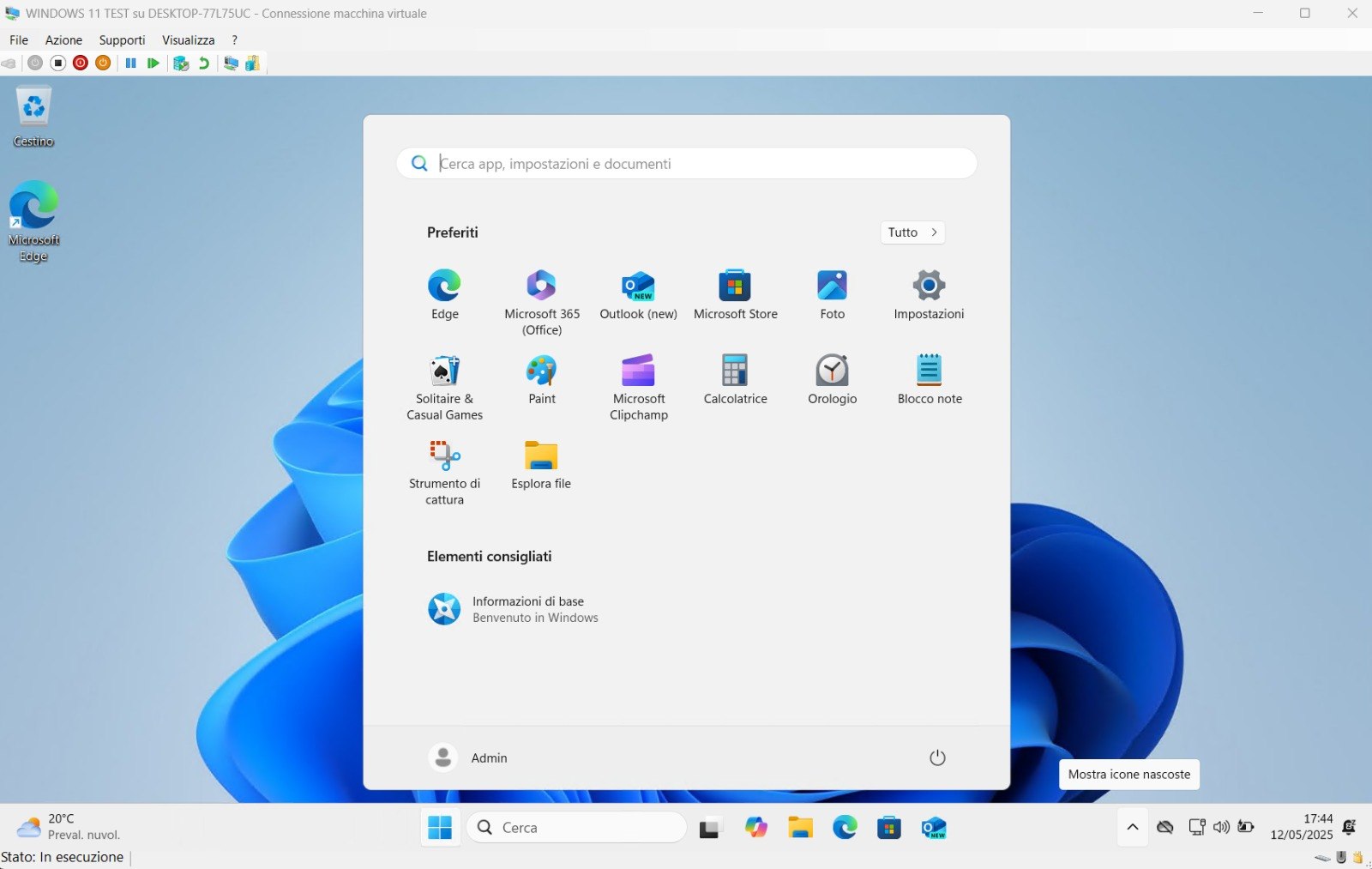 Desktop Windows 11 macchina virtuale