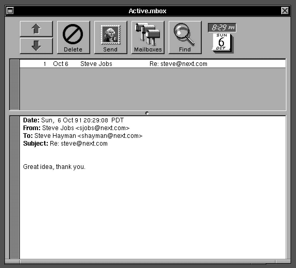 Risposta Steve Jobs inoltro email NeXT