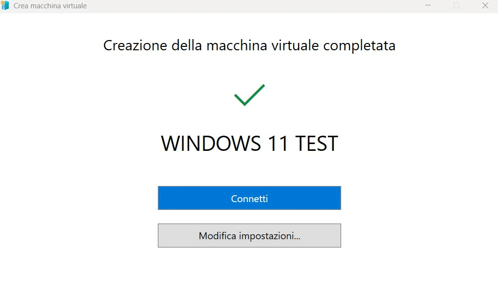 Impostazioni Hyper-V macchina virtuale Windows 11