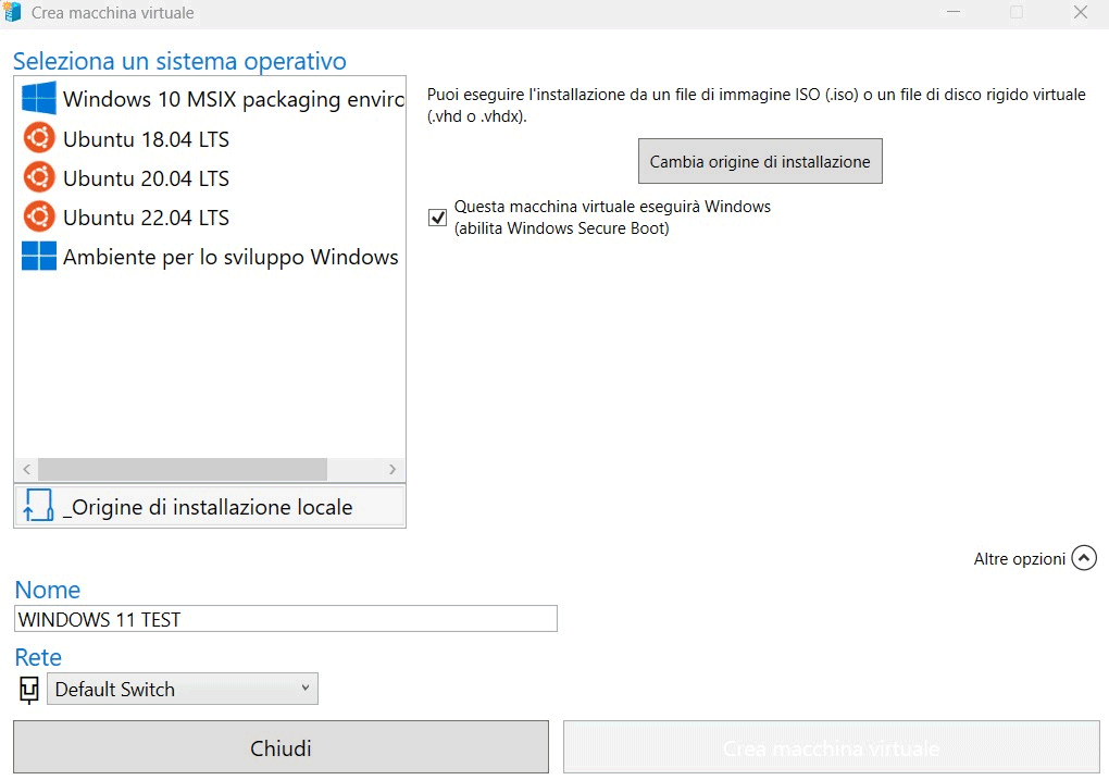 Macchina virtuale Windows 11