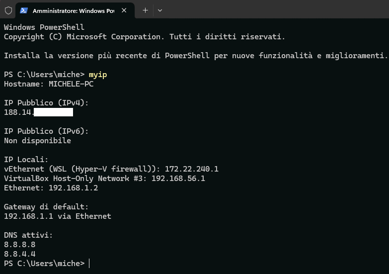 MyIP comando PowerShell per Windows