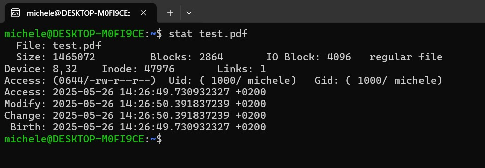 Output comando Stat Linux