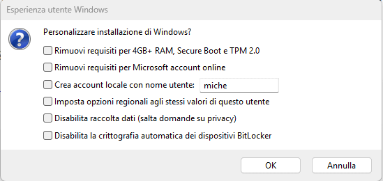 Personalizzazione esperienza Windows con Rufus