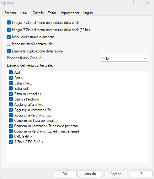 Personalizzazione menu contestuale 7Zip