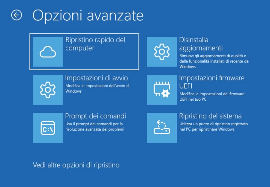 Ripristino rapido del computer Windows 11 (QMR)
