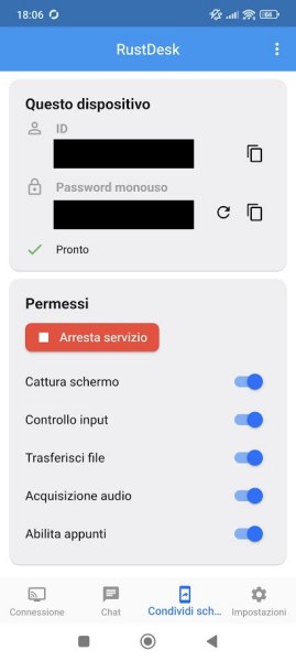Permessi per screen mirroring su Android