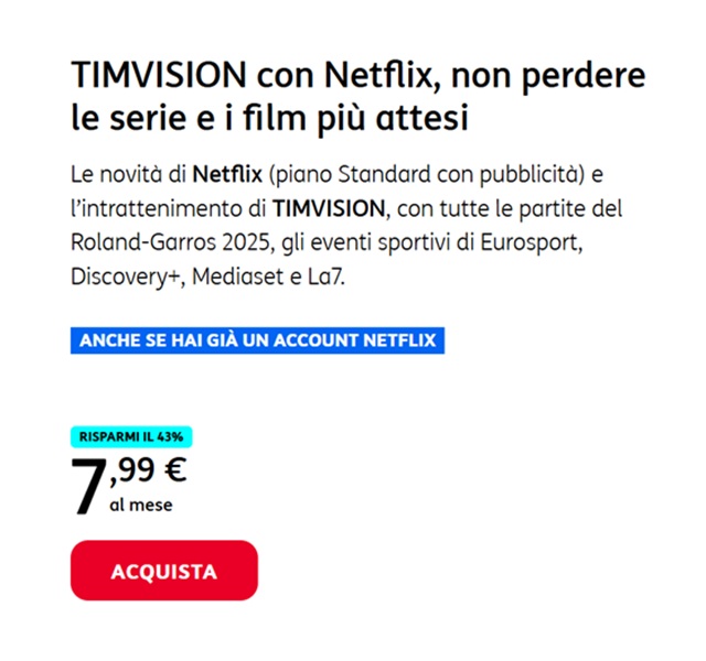 timvision con netflix offerta