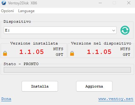 Ventoy2Disk, configurazione chiavetta USB
