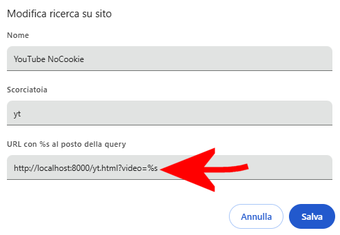 Configurazione ricerca Chrome senza cookie