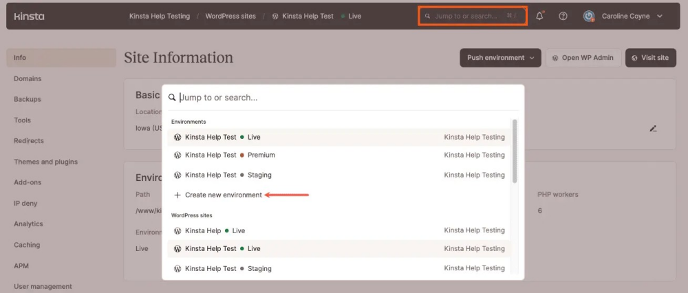 Ambiente staging WordPress Kinsta