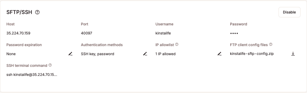 Configurazione accesso SFTP e SSH Kinsta