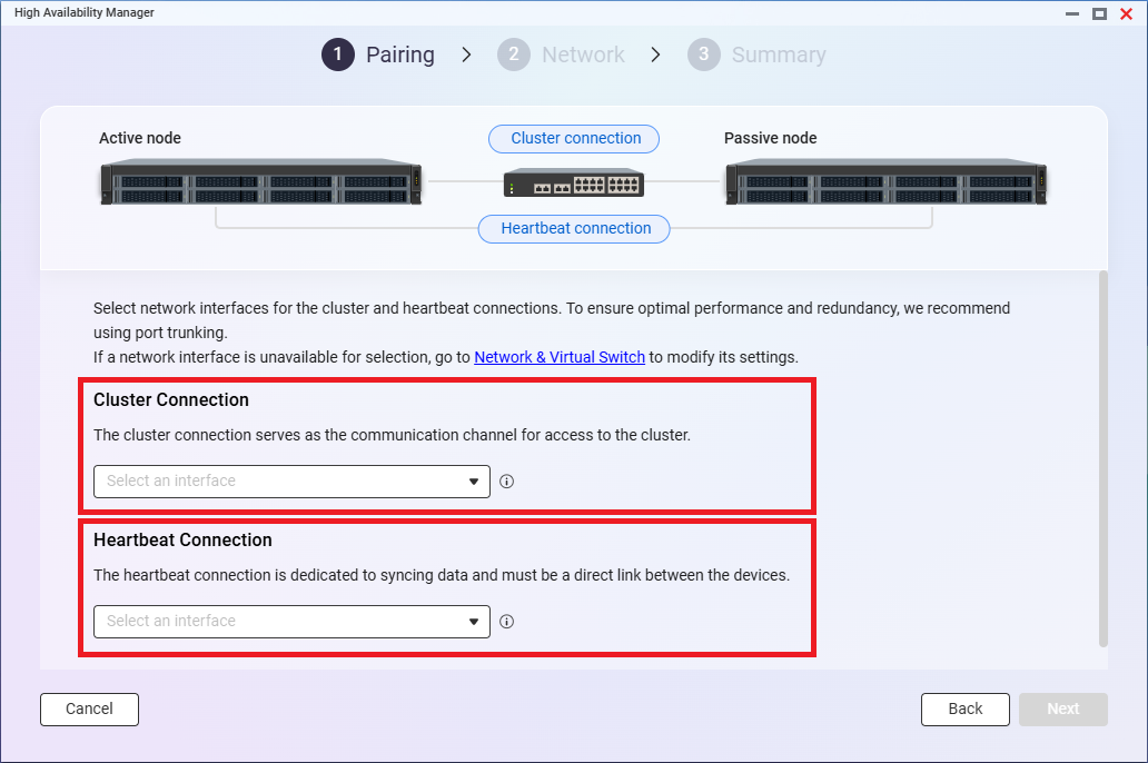 Creazione cluster QNAP High Availability Manager