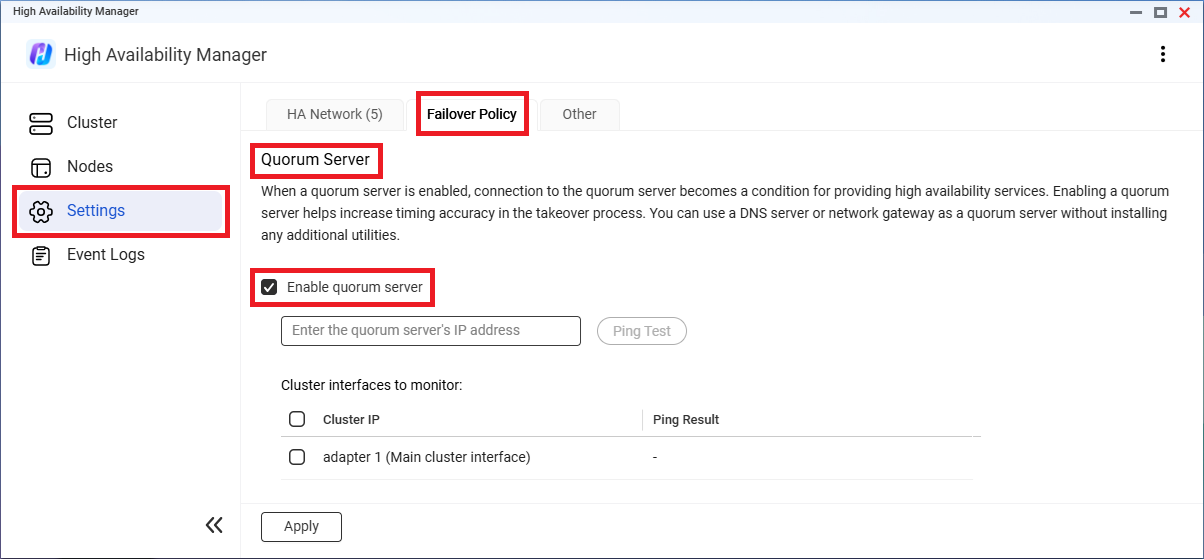 Configurazione quorum server