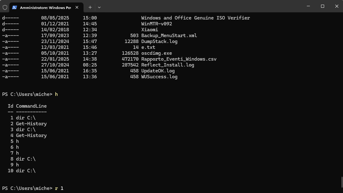 Comandi accesso Cronologia PowerShell