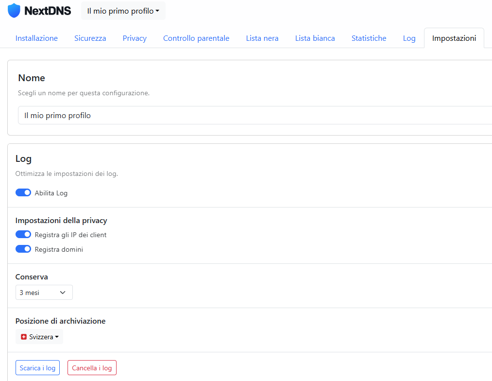 Log NextDNS e periodo conservazione dati