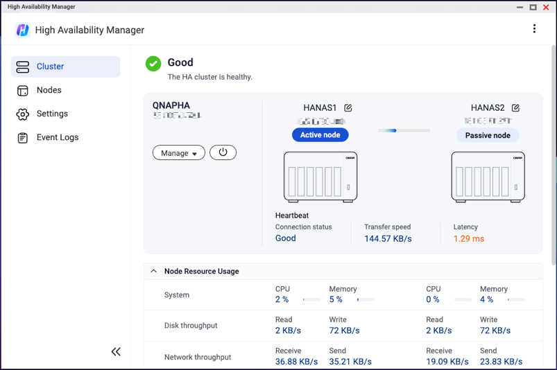 Dashboard QNAP High Availability Manager