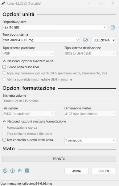 Tails con Rufus per storage persistente