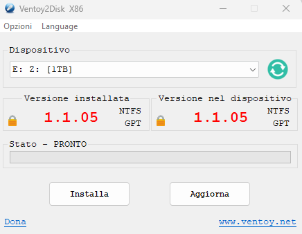 Schermata principale Ventoy