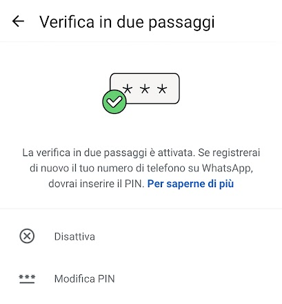 Verifica in due passaggi WhatsApp