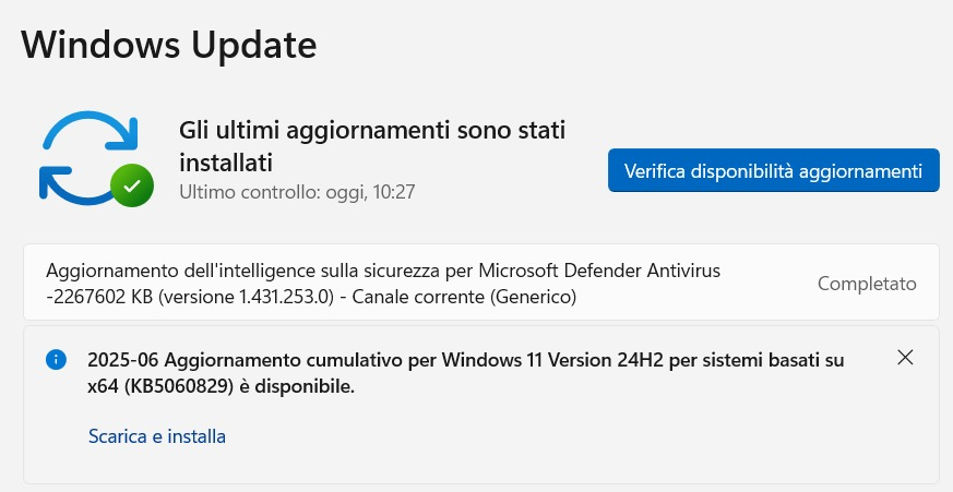 Aggiornamento KB5060829 per Windows 11