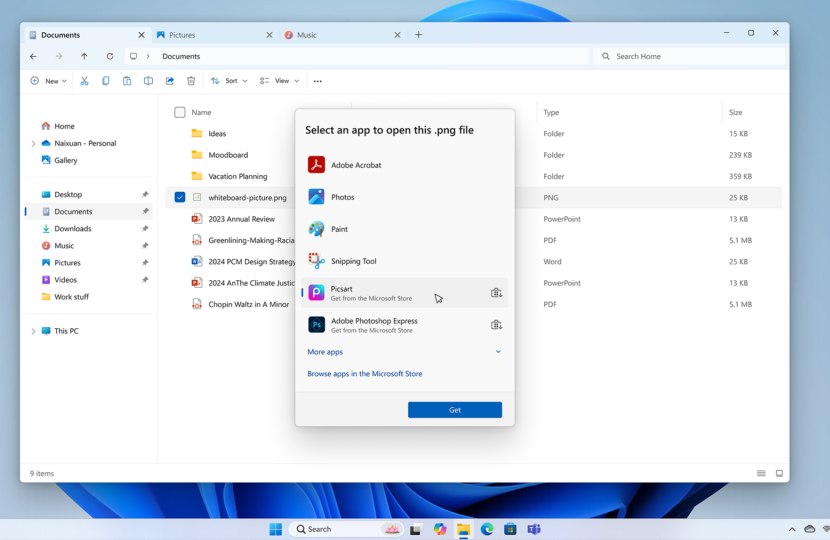 Apri con Windows 11 integrato con Microsoft Store
