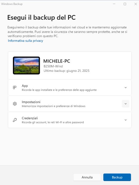 Attivazione gratuita ESU Windows 10 con Windows Backup