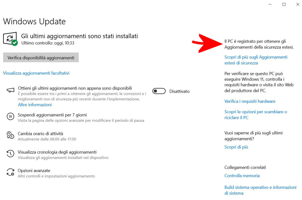 Attivazione Aggiornamenti sicurezza estesi (ESU) Windows 10