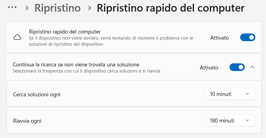 Configurazione Quick Machine Recovery Windows 11