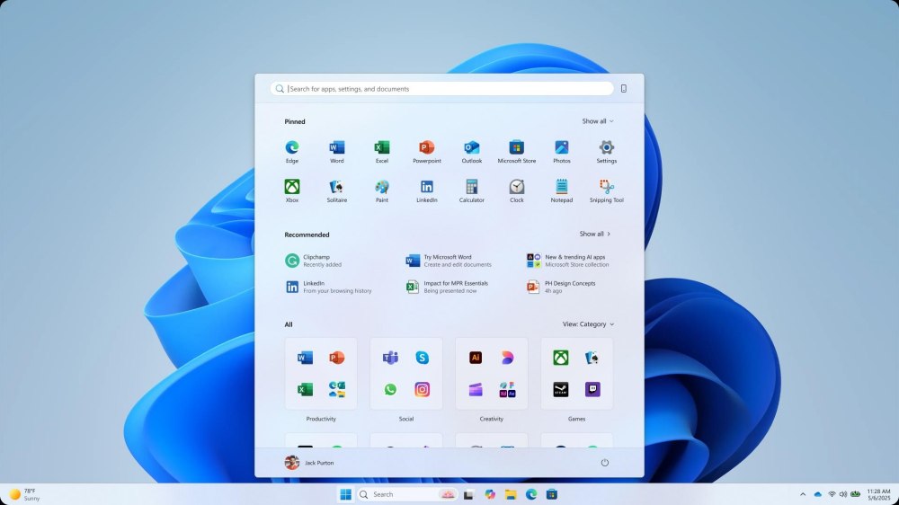 Categorie nuovo menu Start Windows 11