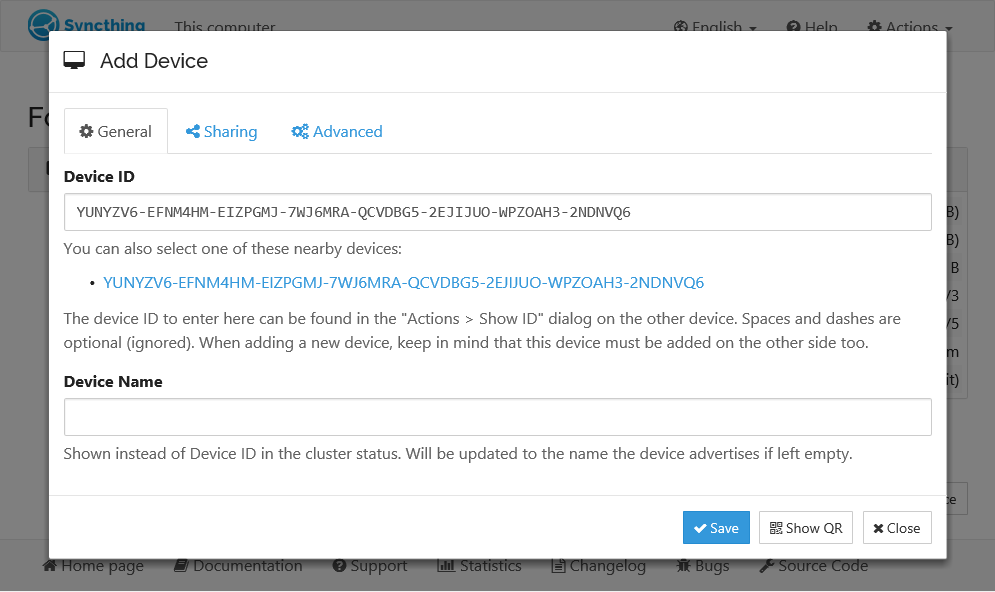 ID dispositivo Syncthing