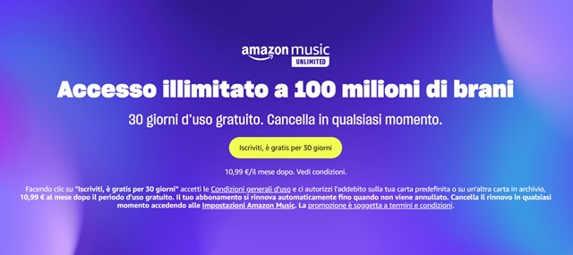 amazon music unlimited 30 giorni