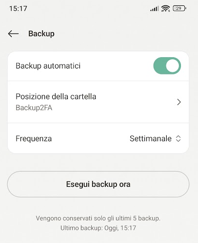 Backup codici 2FA Proton Authenticator