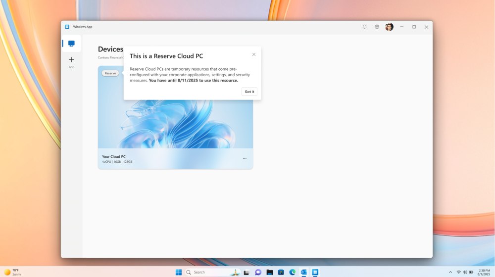 Desktop cloud Windows 365 Reserve