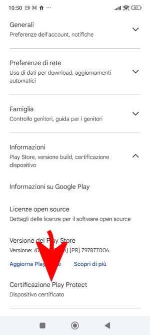 Dispositivo Android certificato Play Store