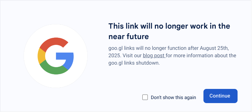 Messaggio ritiro link goo.gl accorcia URL non più in uso