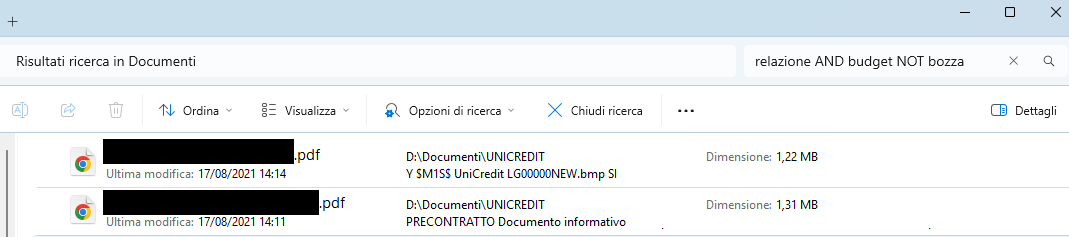 Windows Search, operatori booleani