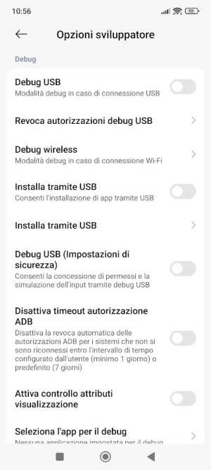 Attivazione Debug USB Opzioni sviluppatore Android